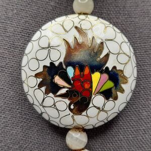 VTG Large Cloisonne Pendant on Navy Cord 28” Necklace